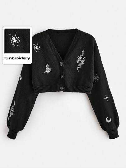 Goth Cardigan ample brodé de serpent et d'araignée gothique grande taille, pour l'hiver