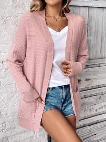 SHEIN LUNE 女士秋季中长款开衫毛衣夹克 - 粉色 - 查看 7