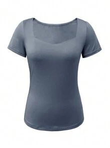 SHEIN Unity Dames Effen Sweetheart Kraag Korte Mouw Casual Top