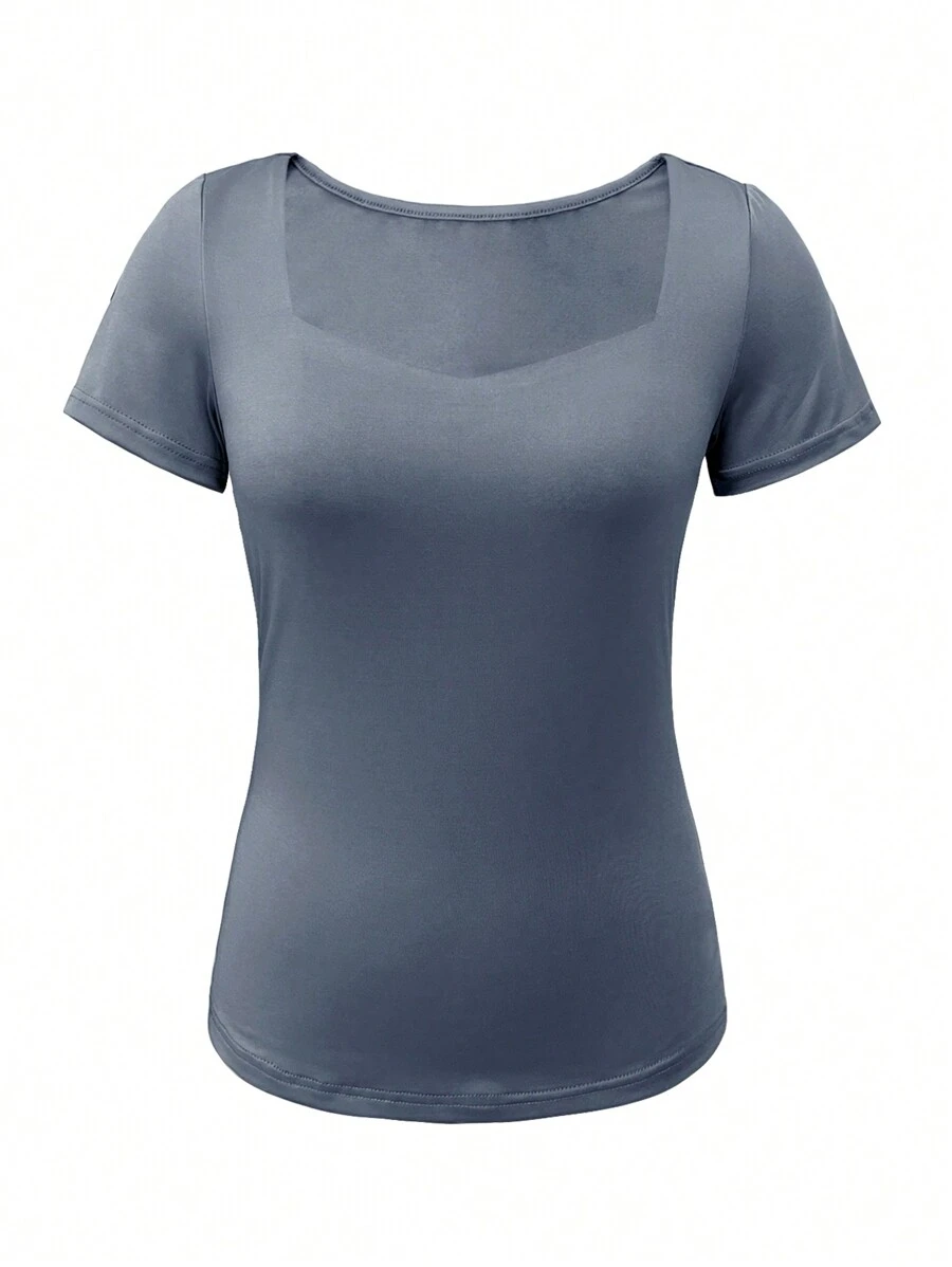 SHEIN Unity Dames Effen Sweetheart Kraag Korte Mouw Casual Top