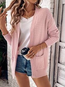 SHEIN LUNE 女士秋季中长款开衫毛衣夹克 - 粉色 - 查看 8