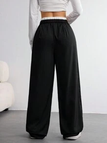 SHEIN BASICS 2 chiếc quần ống đứng lưng cao dệt trơn rộng rãi cho nữ - Nhiều màu - Xem 9