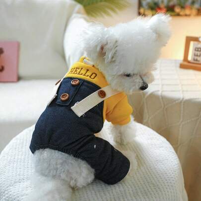 PETSIN 1 件宠物狗秋冬加厚保暖双色牛仔休闲风格二合一工装裤棉服