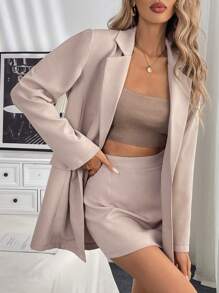 Chiquease 2pcs Women Spring & Autumn Solid Color Blazer Jacket & Mini Skirt Office Lady Suit