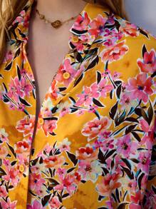 Maija Women Versatile Casual Vacation Yellow Floral Print Long Sleeve Button Up Shirt, All Seasons - Multicolor - View 6