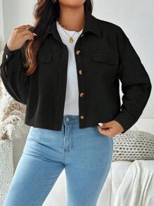 SHEIN LUNE Chaqueta informal de talla grande de unicolor con botones frontales, bolsillo falso y diseño simple para atuendo de vacaciones