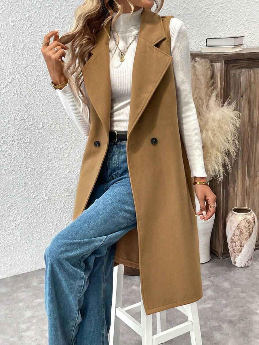 Chiquease Dwustronna bezrękawnik wełniany damski w stylu biurowym - Brązowy - Zobacz 1