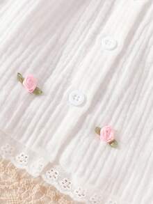 SHEIN Newborn Baby Ruffled Collar Long Sleeve Dress With 3D Butterfly Decor - White - View 5