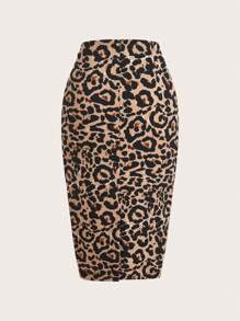 SHEIN Clasi 女款秋季百搭百褶拉链豹纹 A 字裙 - 彩色 - 查看 9