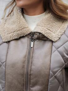 EURMUSE Contrast Patchwork Special Design Winter Coat - Mocha Brown - View 7