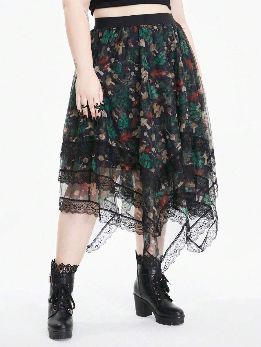 Inna Moreva Women's Gothic Mushroom Print Layered Asymmetrical Hem