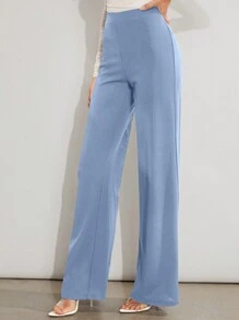 SHEIN Clasi 女士纯色直筒梭织裤，日常休闲装 - 淺藍色 - 查看 4