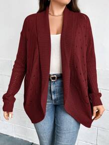 SHEIN LUNE Cárdigan informal de talla grande de punto de malla de unicolor