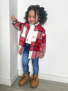 SHEIN 3pcs/Set Baby Girl Plaid Shirt, Knitted Sweater And Pants Set, Autumn/Winter Fall Clothes