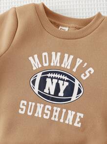 Cozy Pixies 2st Baby Boy Brevtryck Rund Hals Långärmad Sweatshirt Och Elastisk Midja Ankel Lång Byxa Set, Höstkläder - Kaki - Visa 6