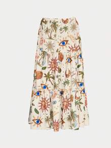 ROMWE Fairycore Váy suông in hình mặt trăng và ngôi sao phong cách Hippie Vacation dành cho nữ - Nhiều màu - Xem 1