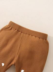 SHEIN 新生儿小熊印花长袖连体衣和裤子套装