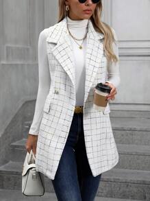 SHEIN Clasi Women's Casual & Commuting Fashion Sleeveless Double-Breasted Woolen Jacket - White - View 4