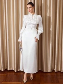 Vintamour Blusa elegante y vintage de estilo cortesano, ajustada con pliegues, lazo y mangas farol, blanca, disfraz de princesa para mujer en Acción de Gracias, blusas de mujer de manga larga para Navidad, blusa de manga larga para concierto, blusa blanca de manga larga para Año Nuevo, camisa de manga larga Medusa para invierno - Blanco - Ver 5