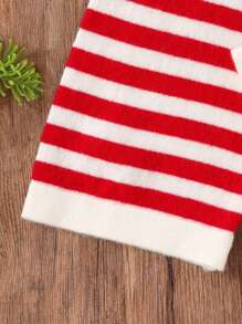 Young Girls' Cartoon Jacquard White Sweater Set,Braided Accents Knitwear & Red & White Striped Straight Leg Pants,Autumn School & Christmas Outfit - Red - View 6