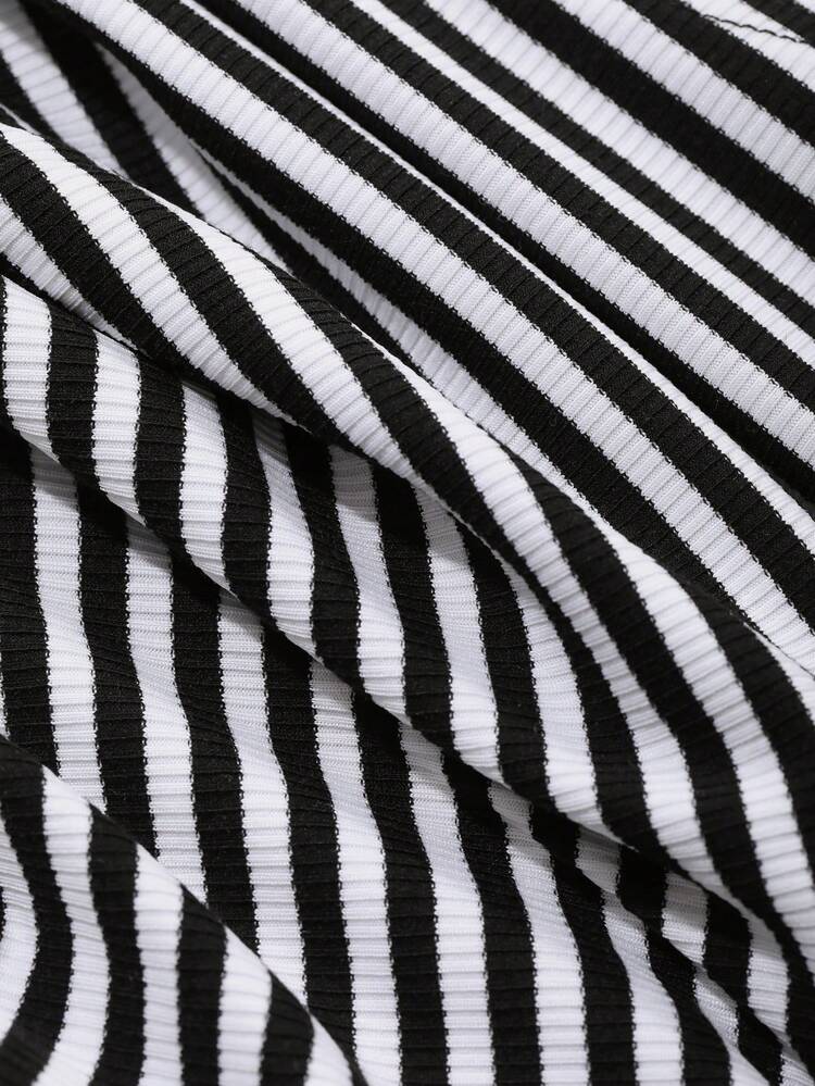 Women's Casual Striped Long Sleeve Slim Fit Asymmetrical Neck T-Shirt, Spring Autumn