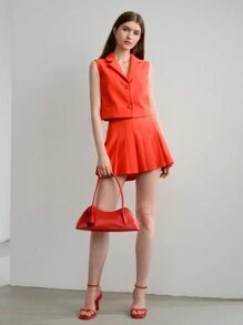 MOTF STUDIO 纯色百褶裙 - 紅色 - 查看 4