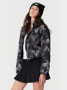 SHEIN EZwear 1 buah Mantel Musim Dingin Wanita Motif Hitam - Hitam - View 4