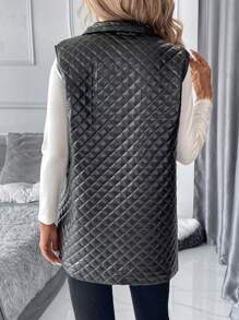 SHEIN Clasi Áo khoác da PU ấm áp thời trang dành cho nữ vào mùa thu/đông - màu đen - Xem 2