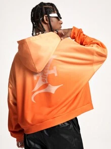 Manfinity VCAY 男士渐变印花宽松针织连帽衫，适合秋冬 - 橘色 - 查看 1