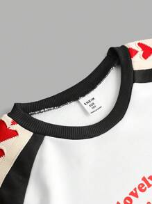 Tween Girls' Round Neck Long Sleeve Sweatshirt & Pants Set, Heart Ribbon Decor, Campus Fashion, Sporty Vintage , Outdoor Street Casual, Breathable Comfortable Commute, Running Cycling Two Pieces Set, Round Neck Sweatshirt & Pants, Thick Pants, Autumn/Winter, Heart Stripe, Lovely Day Forever, White Patchwork Black, Sportswear, Yoga, Fitness, Badminton, Tennis, Baseball, Football, Outdoor