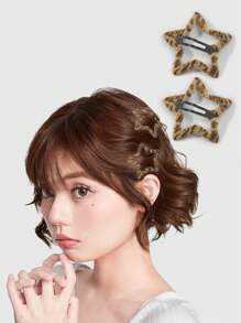 ROMWE Kawaii 2 件/套动物印花毛绒发夹，时尚休闲发夹刘海夹适合女孩和女士，很棒的礼物爪夹