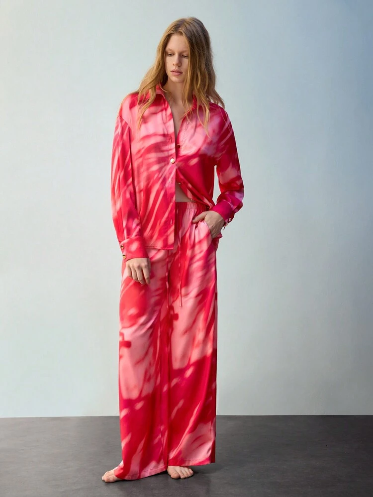 SHEIN Maija Women's Autumn Christmas Button-Up Long Sleeve Allover Print Casual Shirt