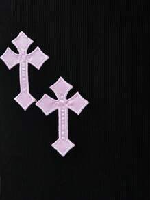 SHEIN Tween Girl Patch Cross Punk Gothic Style Long Sleeve Knit Dress