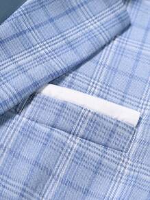 Manfinity Mode Heren Modieus Veelzijdig Geruit Pak Jasje, Herfst Herenkleding, Heren Casual Turndown Kraag Blazer Jasje - Baby blauw - Bekijken 4