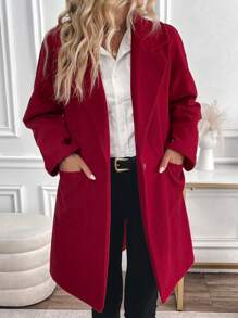 SHEIN LUNE 女士休闲安克拉红色羊毛大衣，秋冬款 - 紅色 - 查看 6