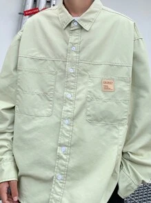 Claim Dot Men's Loose Fit Beige Denim Casual Raglan Shirt - Beige - View 8