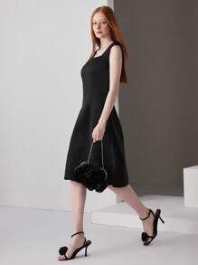 Modelyn 女士簡約純色日常無袖派對裙 - 黑色 - 查看 7