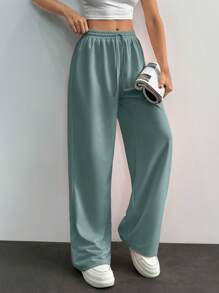EURMUSE Women Mid Waist Wide Leg Sweatpant - Mint Green - View 3