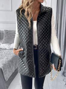 SHEIN Clasi Áo khoác da PU ấm áp thời trang dành cho nữ vào mùa thu/đông - màu đen - Xem 5