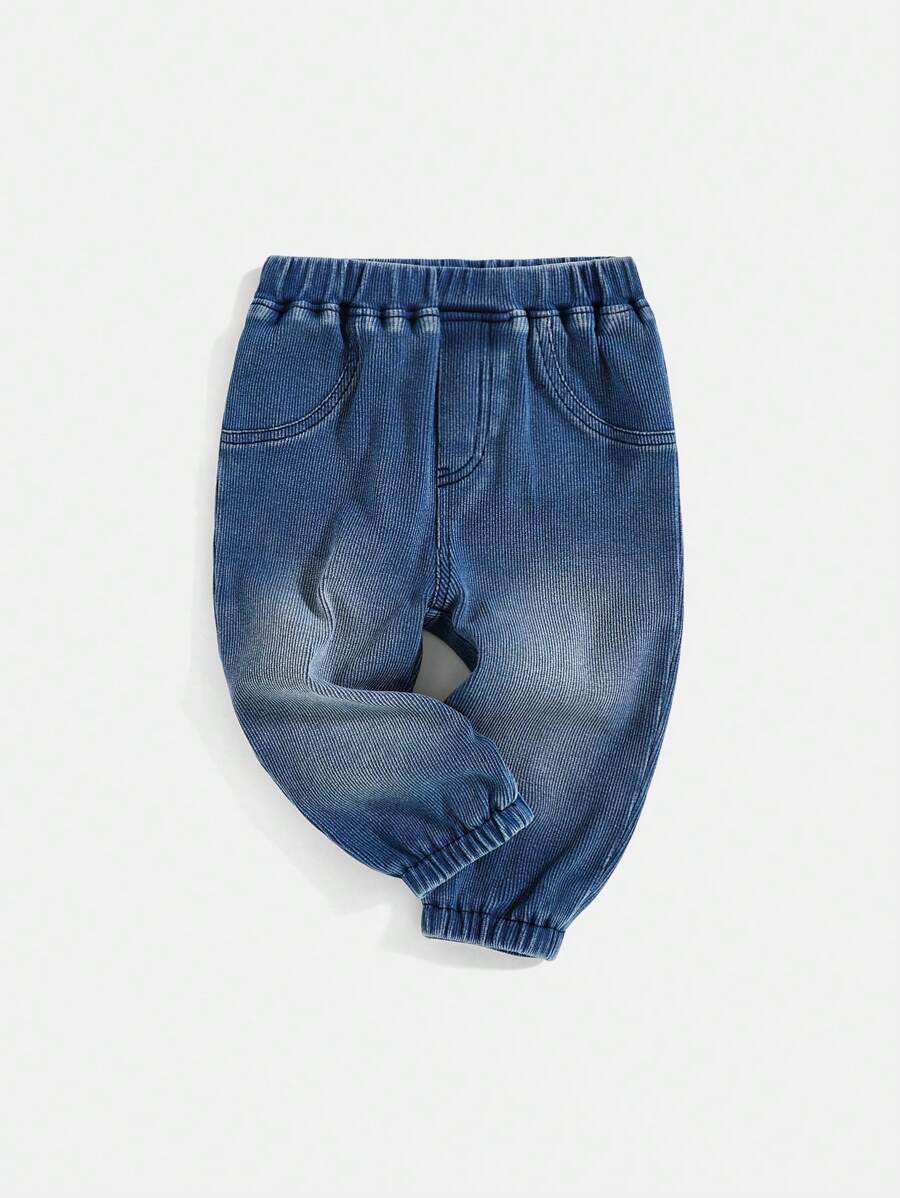 SHEIN Baby Boy Casual Soft Cute Blue Denim Jogger Jeans,Casual And Versatile For Daily - Medium Wash - View 1