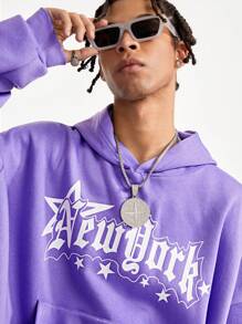 Manfinity VCAY Men's Loose Fit Round Neck Long Sleeve English Text Graphic Print Pullover Sweatshirt, For Fall Winter - Purple - View 3