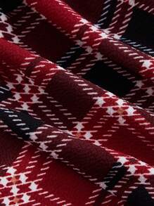 SHEIN MOD 女士红色和黑色套装：格子翻领西装外套和褶皱迷你裙，春秋女士裙套装，女巫，演唱会服装，西部，机场，商务，工作，， - 紅色 - 查看 4