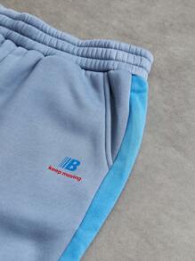 Sport MetroGents Boyfriend Style Men's Contrast Color Elastic Waist Pocket Sports Pants - Royal Blue - View 3