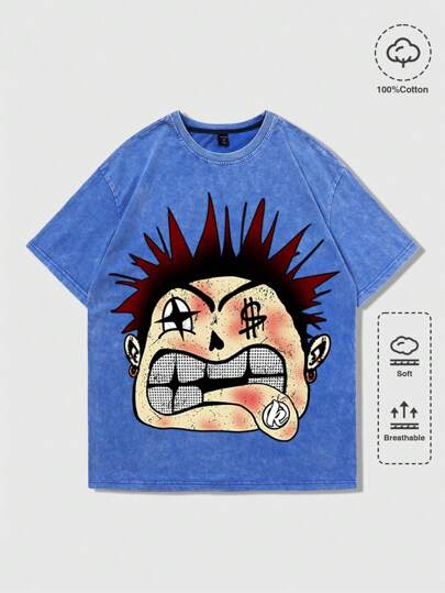 Street Life T-Shirt à manches courtes pour hommes, imprimé Graffiti amusant, flocon de neige lavé, été