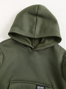 Cozy Pixies 婴儿男女童秋冬休闲装饰logo前袋卫衣保暖抓绒卫衣 - 軍綠色 - 查看 5