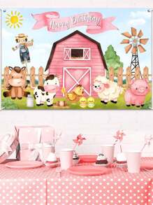 SHEIN 1 件农场动物风格生日派对背景横幅 210*150cm/150*100cm/75*100cm 生日派对房间墙壁、室内外围栏横幅装饰挂布、节日装饰家居节日礼物回学校情人节的完美装饰 - 彩色 - 查看 4