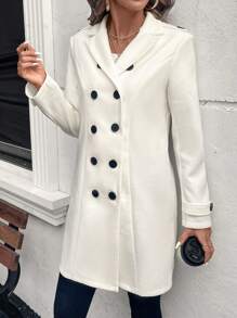 SHEIN LUNE LUNE Women's Slim Fit Double-Breasted Lapel Long Sleeve Overcoat - White - View 6