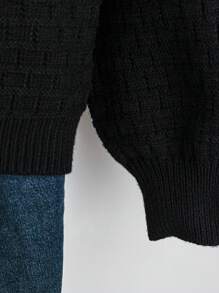 SHEIN Unity Loose Fit Geometric Knitted Sweater For Women, Long Sleeve Pullover, Fall Winter - Black - View 3