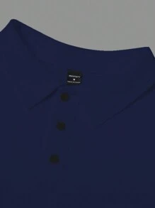 Manfinity Homme 男士纯色长袖休闲办公室 Polo 衫，春秋两季，适合秋季 - 寶藍色 - 查看 3