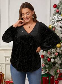 EMERY ROSE Plus Size Winter Clothes For Women Sequin Top Christmas Clothes Women Sparkly Elegant Rhinestone Christmas T-Shirt - Black - View 4